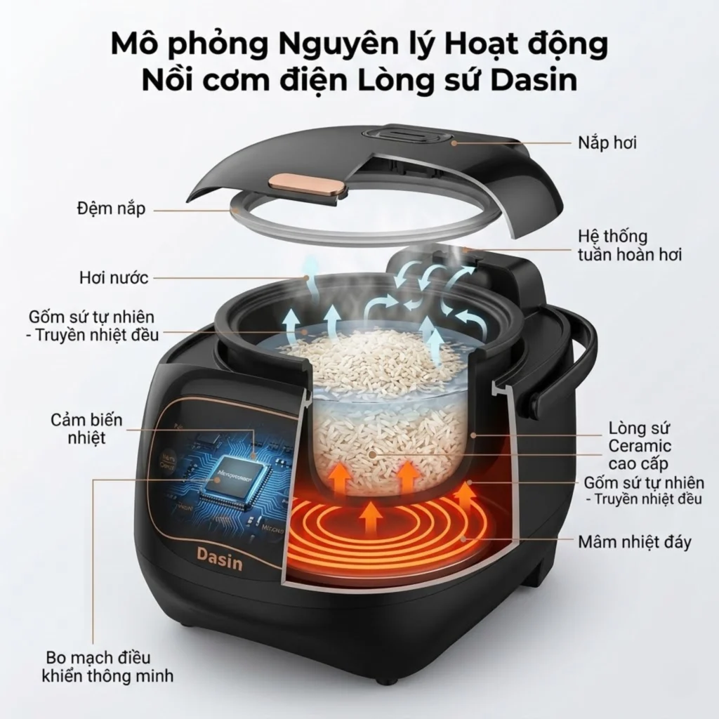 nguyên lý hoạt động nồi cơm điện lòng sứ
